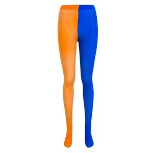 NWT two color orange blue stockings one hue each leg fun tights thick denier OS